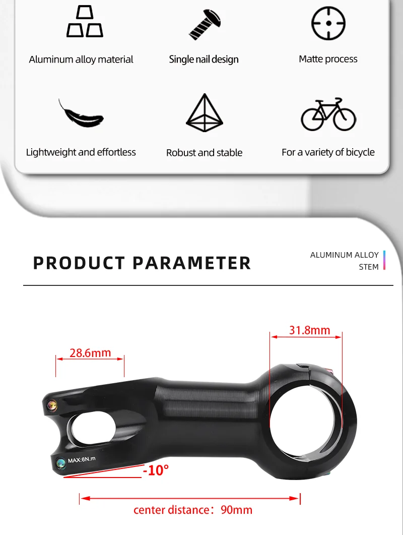 Wake Rennrad-Vorbau 10 Grad CNC Aluminiumlegierung 31,8mm für Rennrad-Zubehör Silberner Vorbau – Detail 2