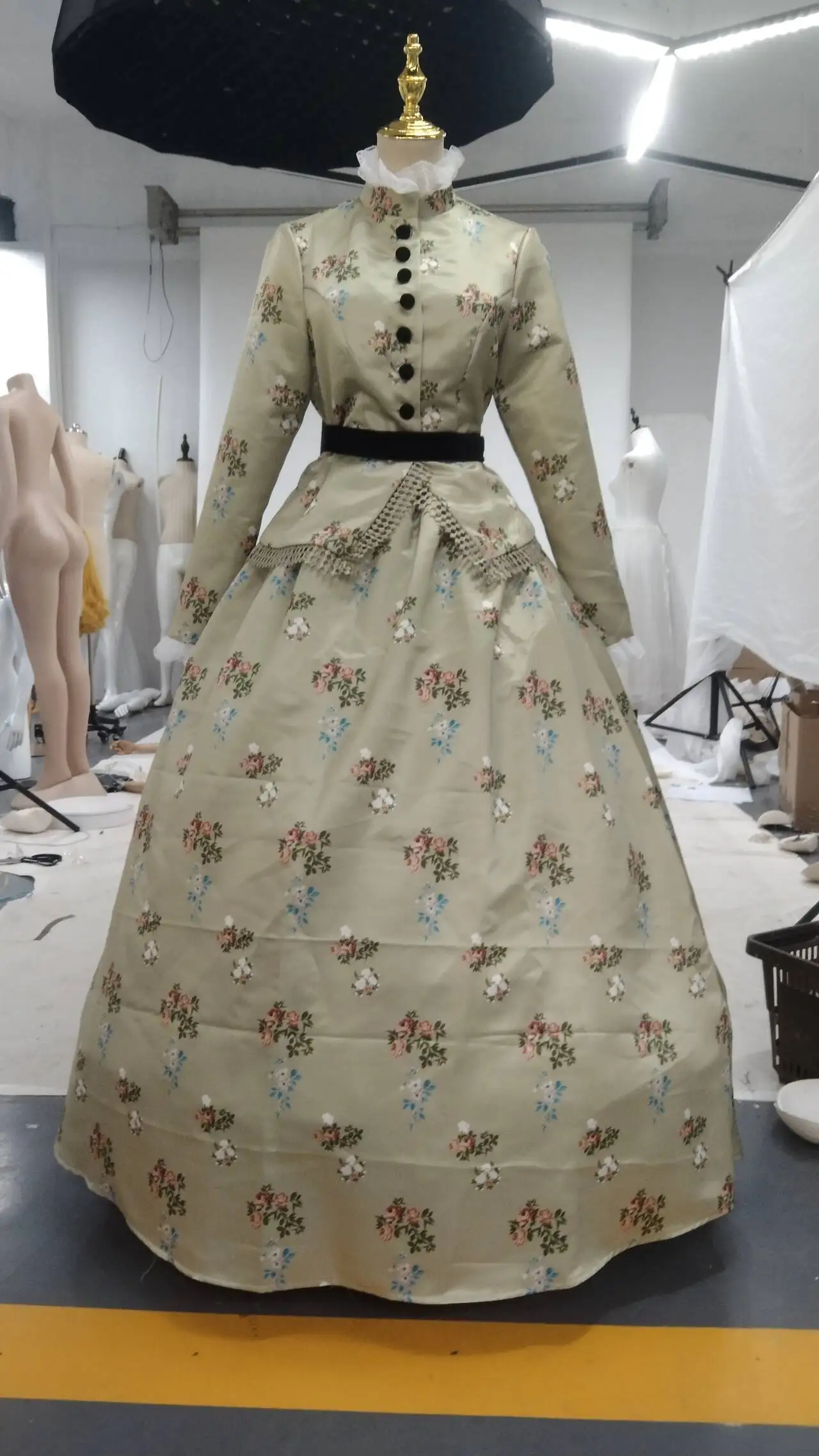 

1860s Victorian Royal Court Sailor Costume Gothic Steampunk Floral Printed Rococo Bustle Dress Suit Historical Duchess Ball Gown