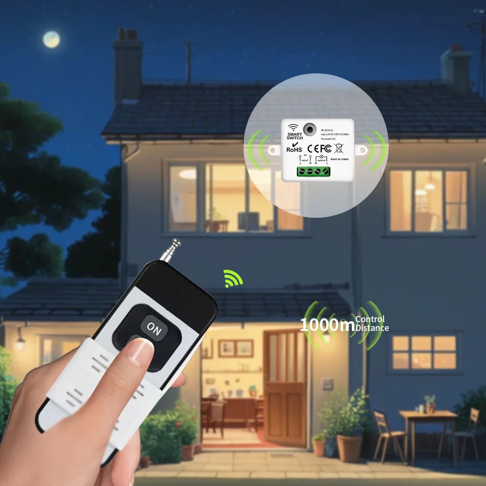 433MHz Draadloze Afstandsbediening Lichtschakelaar 220V 110V 10A Relais Controller Mini Ronde Knop Wandpaneel Schakelaar voor Verlichting Led