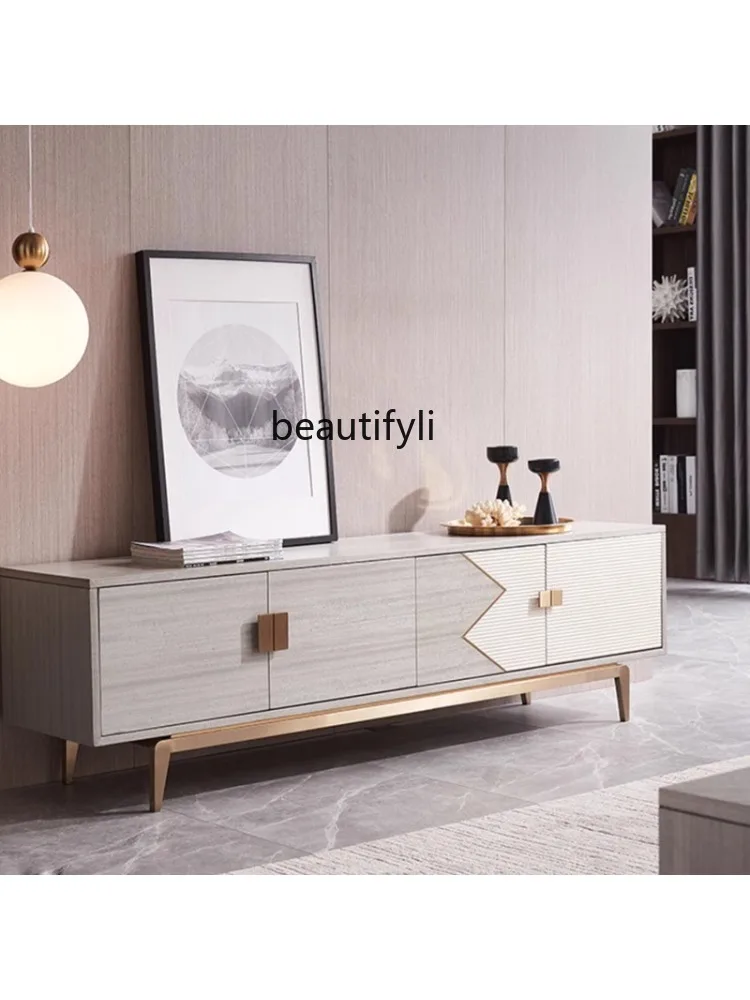 American Light Luxury TV Cabinet and Tea Table Combination Solid Wood  Living Room Art Design Bedroom Storage Side Cabinet