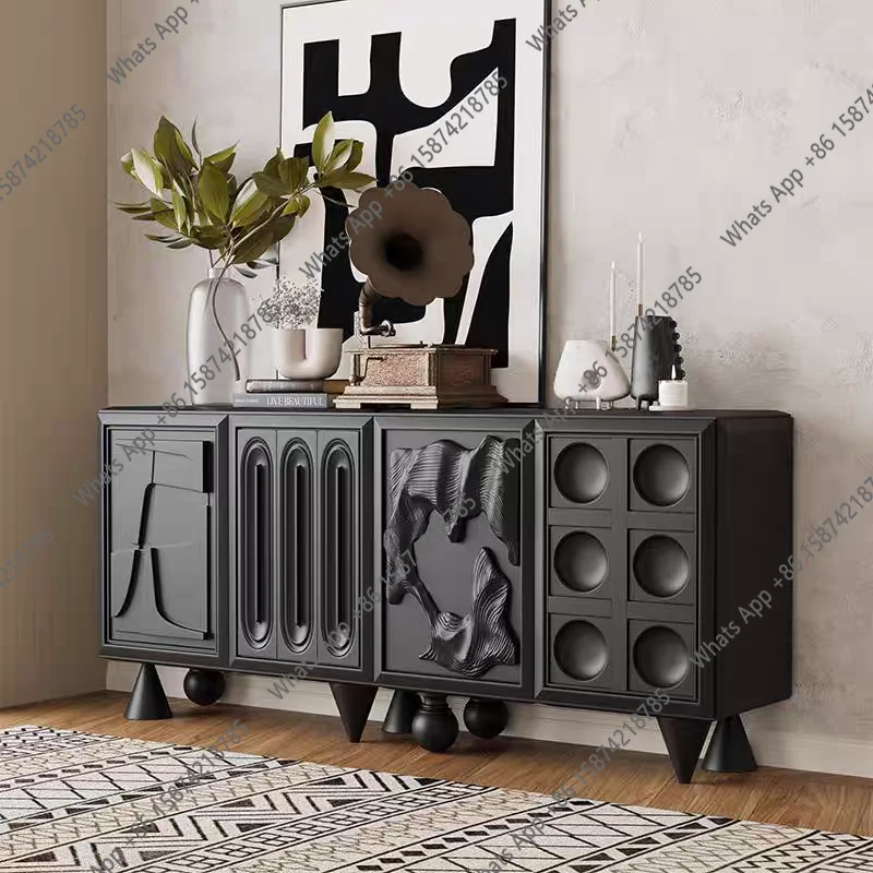 

French solid wood dining side cabinet, high-end art decorative storage tea cabinet, Italian home engraved entrance cabinet