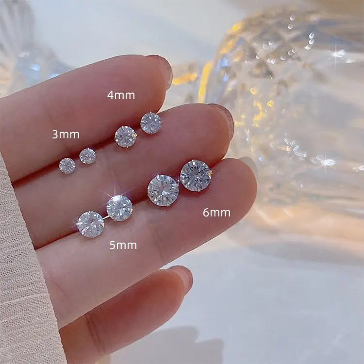 Good Quality Silver Color Women Fashion Cute Tiny Clear Crystal CZ Stud Earrings Gift for Girls Teens Lady Cubic Zirconia Ear Je