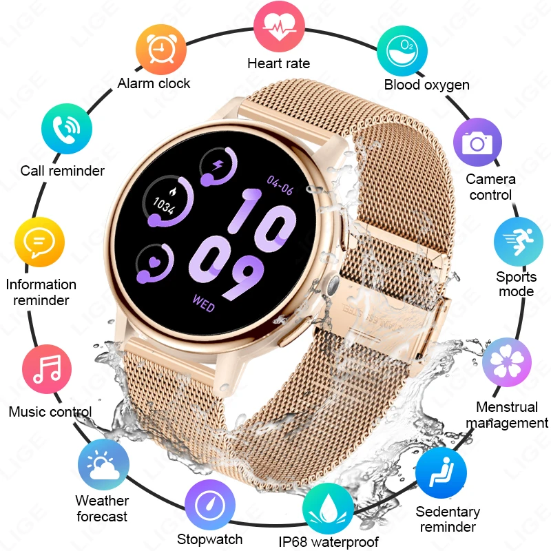 

Original LIGE Smart Watch Bluetooth Call AI Voice Women's Health Heart Rate Blood Oxygen Monitor 100+ Sports Smart watchs Women