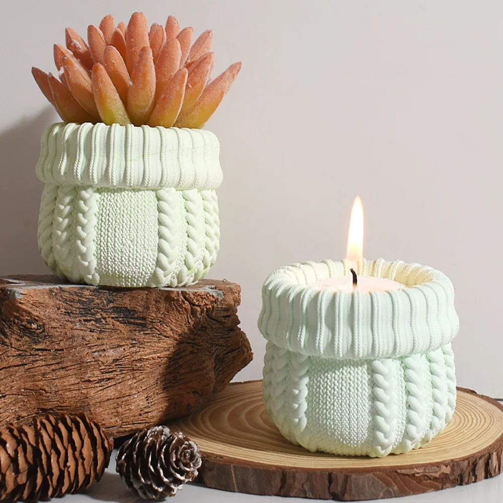 DIY Reusable Silicone Mold Knit Hat Plaster Candle Holder Create Candle Cup for Epoxy Resin Concrete Storage Containers