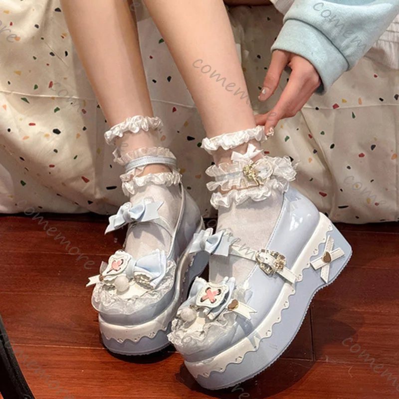 

Comemore/женские туфли Мэри Джейн на танкетке в стиле Лолиты, новые осенние туфли-лодочки с круглым носком и цветными блоками, с пряжкой на щиколотке, одинарные туфли
