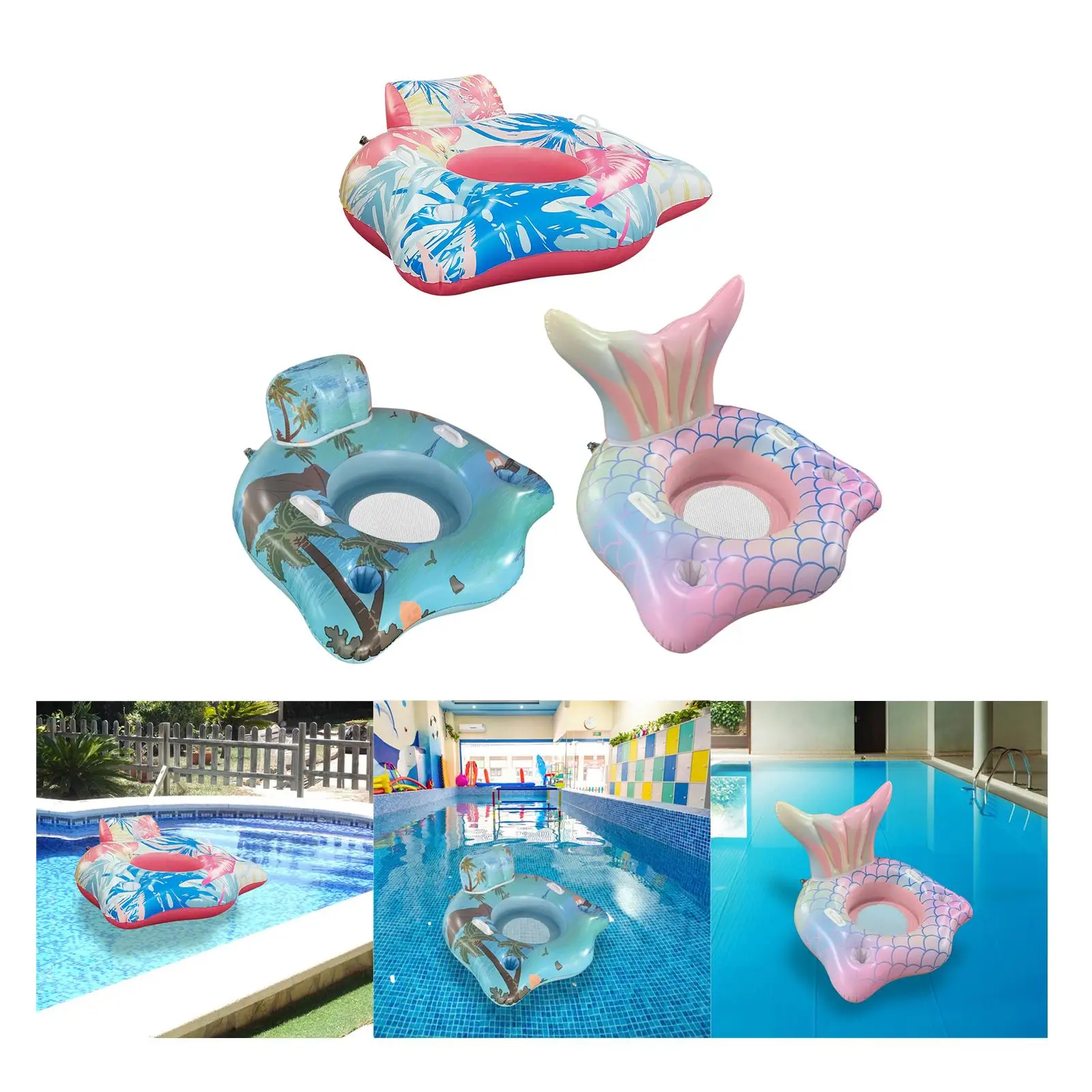 Inflatable Pool Float Tubes Pool with Cup Holder Float Hammock Lounger for Beach