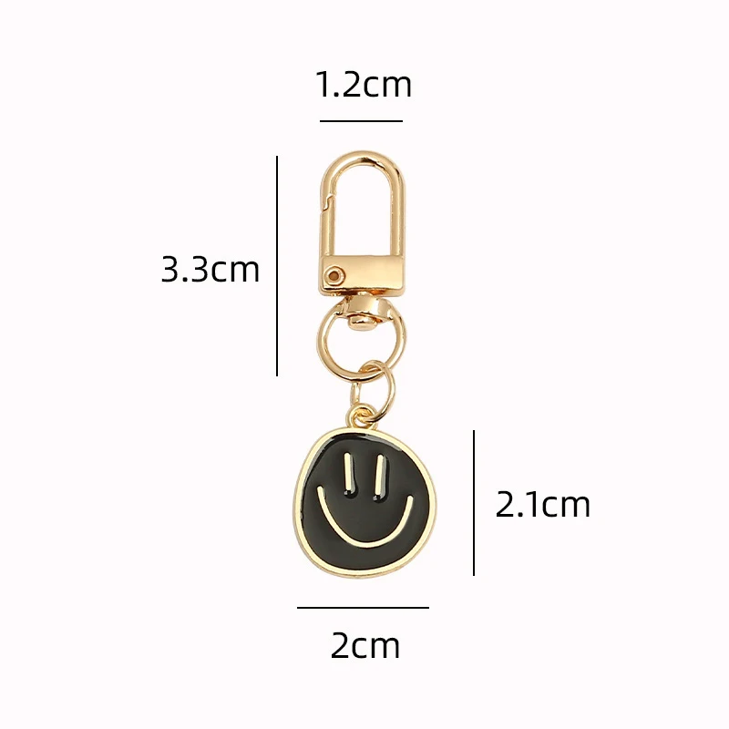 Cute Smile Happy Face Keychain Yellow Pink Blue Black Enamel Key Chain Ring Holder Charms Bag DIY Jewelry Gift For Women Girl