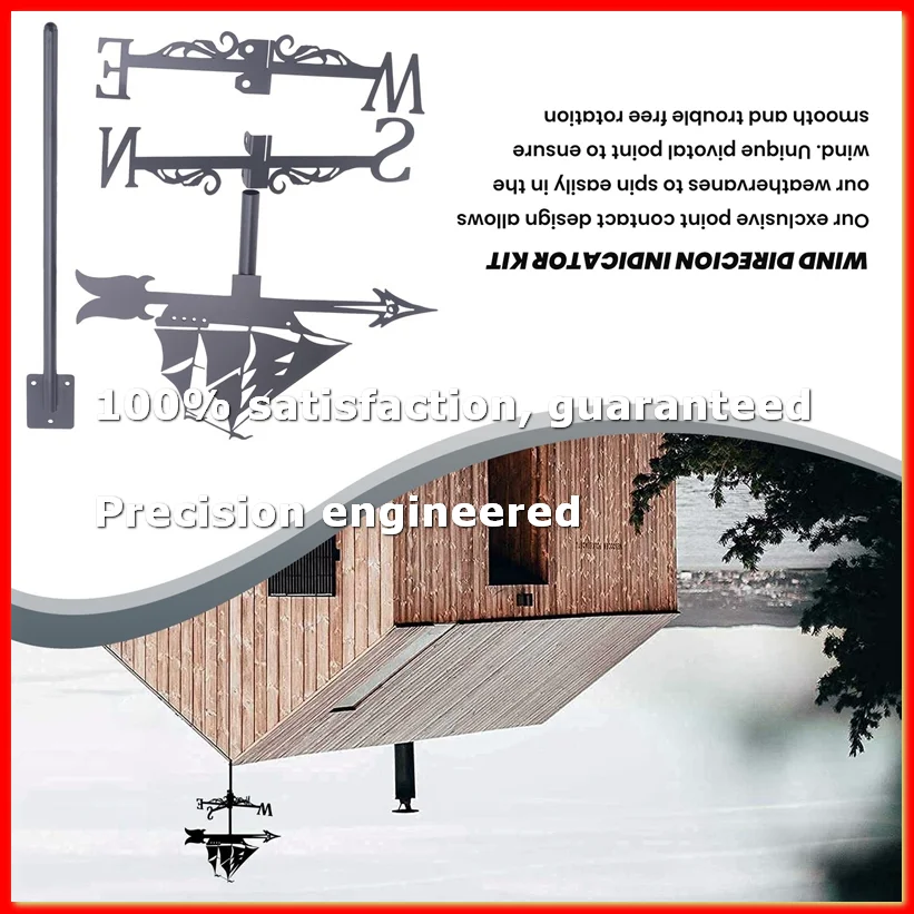 Sailboat Weather Vane - Retro Sailboat Weathervane Silhouette, Decorative Wind Direction Indicator for Outdoor Yard Roof-A09G