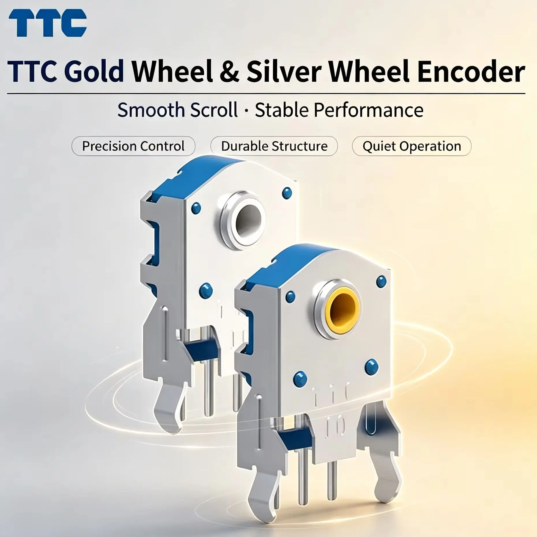 TTC Silver Wheel Encoder 8mm/9mm/10mm/11mm Semi-Through Gaming Mouse Rotary Encoder, High Precision Dustproof Durable Clear Scro