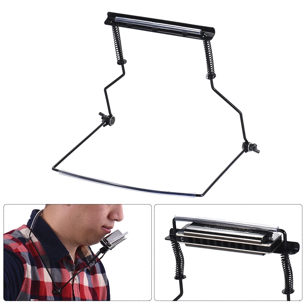 

Metal Harmonica Mouth Holder Harmonica Neck Stand Bracket Black Metal + Resin 117g 4.1oz for 10 Hole Harmonicas Hands