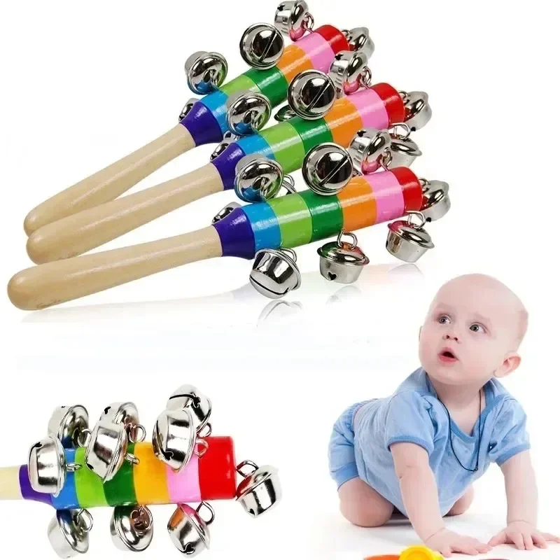 

Wooden Rattles Toy Rainbow Hand Held Bell Toy Stick Wooden Colorful Percussion Musical Toy for Party Favors Kids Game