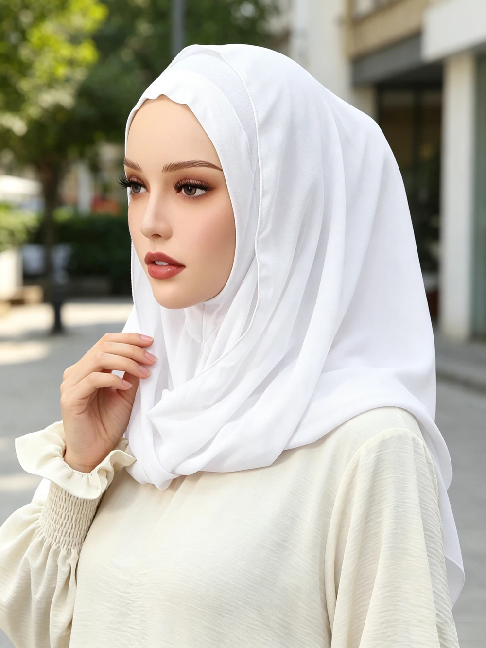 

White Instant Amira Hijab Turban Women Jersey Chiffon Headscarf Muslim Head Wrap Shawls Daily Islamic Headwear Turbante Mujer