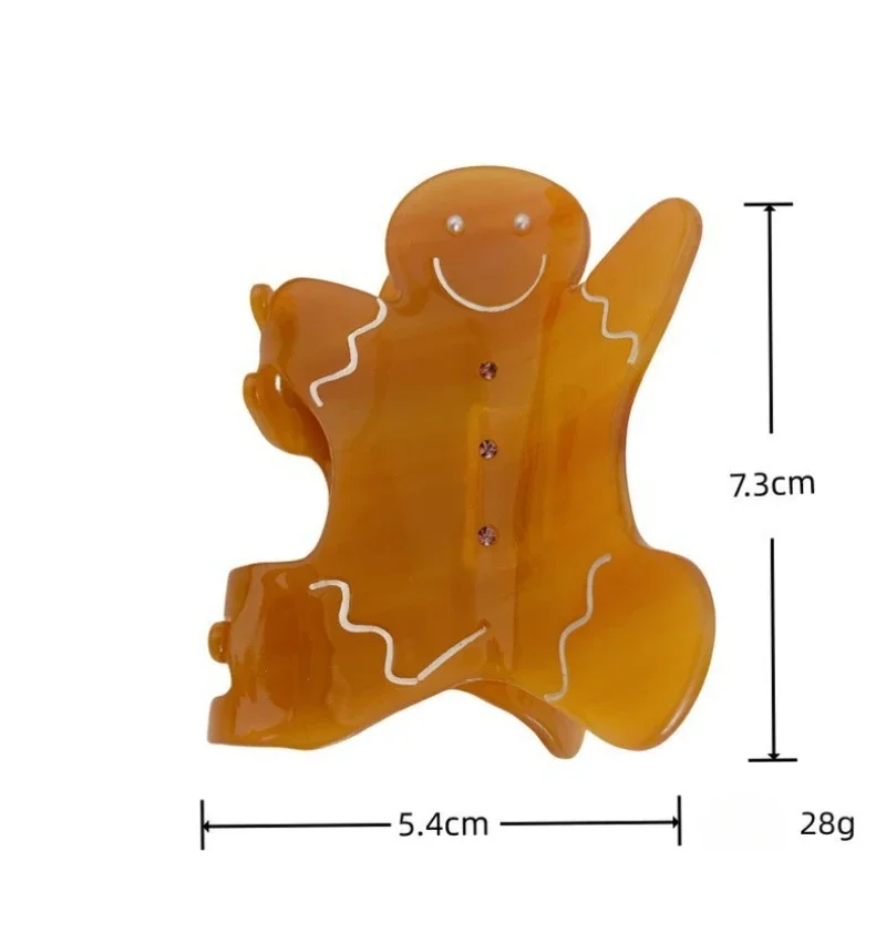 Cartoon Christmas Gingerbread Man Hair Claw Acetate Claw Clip Caramel Crab Hair Clip Shark Clip Hair Accessories for Women Girls