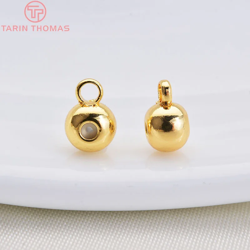 (3084)20PCS 3MM 4MM 24K Gold Color Plated Brass with Rubber Hanging Beads High Quality DIY Jewelry Making Findings
