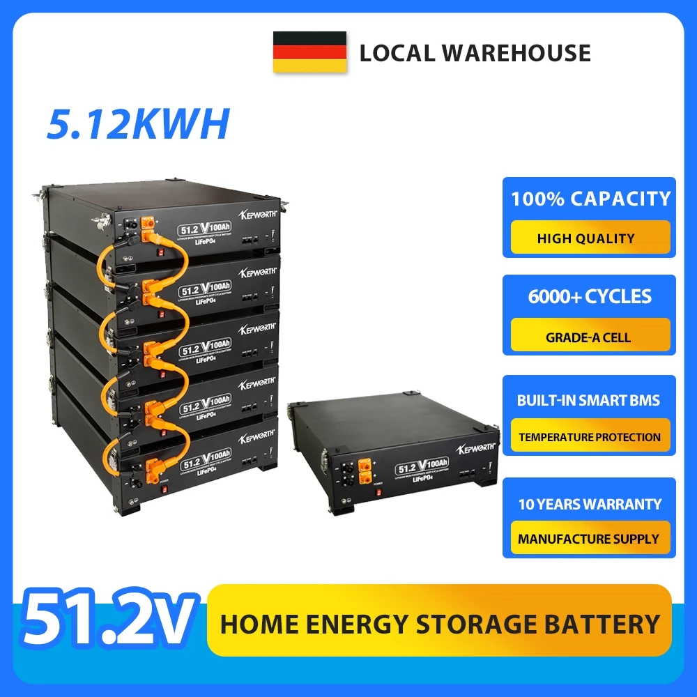 

51.2V 100AH Lithium LiFePO4 Battery for Home Storage Built-in BMS,Max.5120W Power Output,for Solar System,Off-Grid Applications