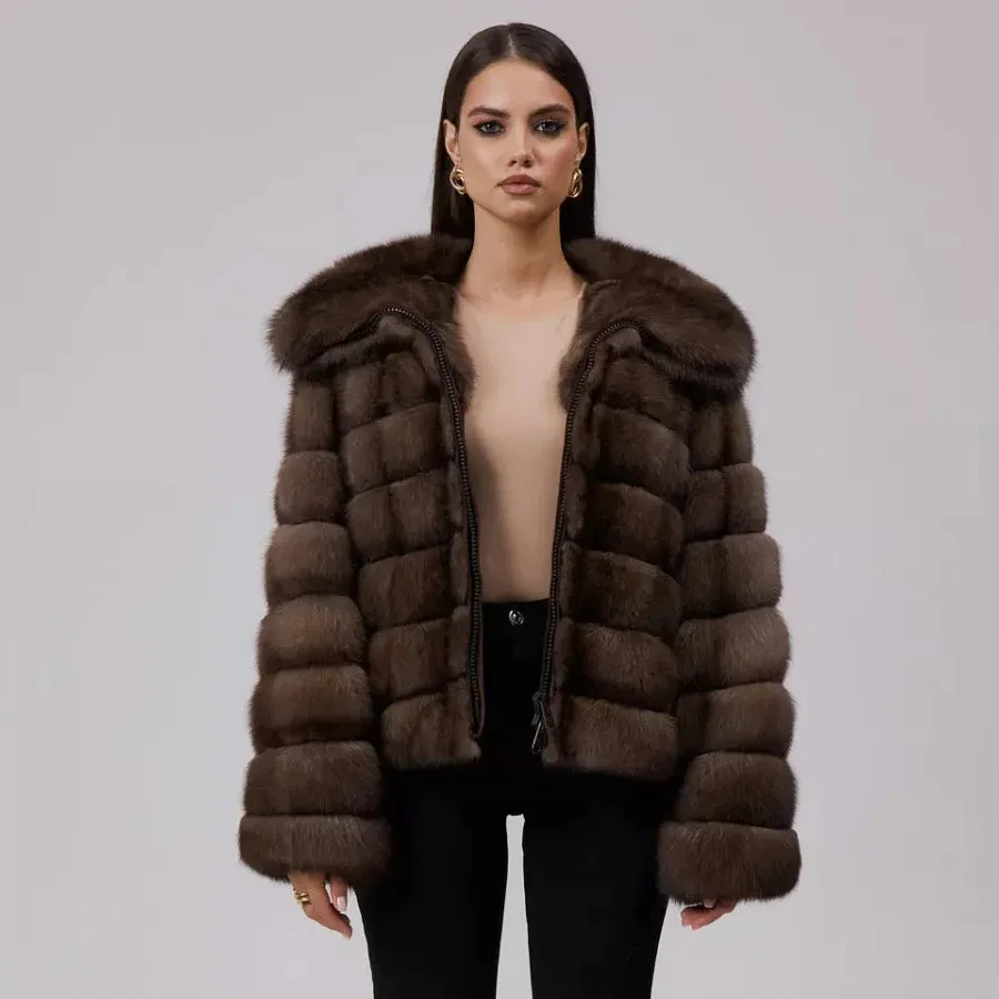 

Women's Jacket Genuine Fox Fur Coat Real Fox Fur Coats With Hood Fashion Luxury High Quality Winter Clothes