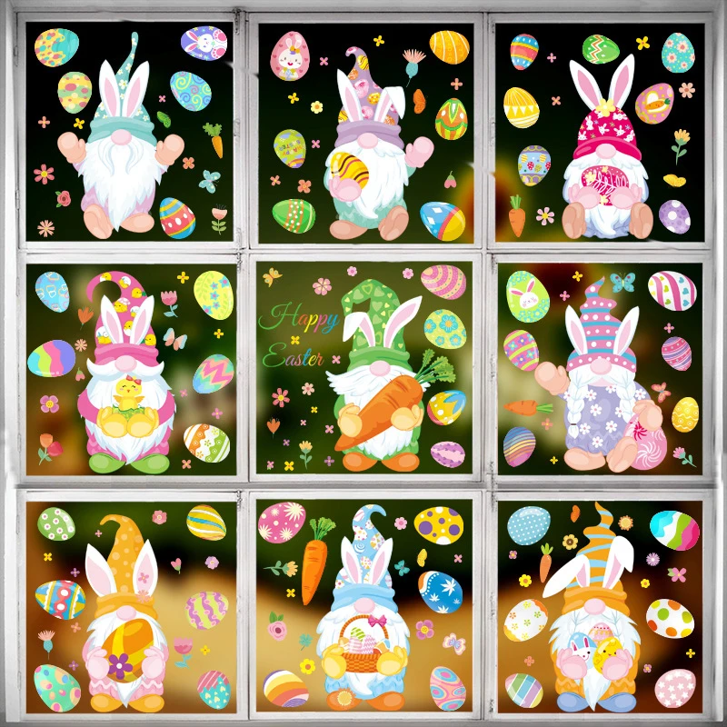 9sheets/set Easter Window Stickers Bunny Egg Easter Window Clings Glass Door Decals Static Window Clings For Home Decor