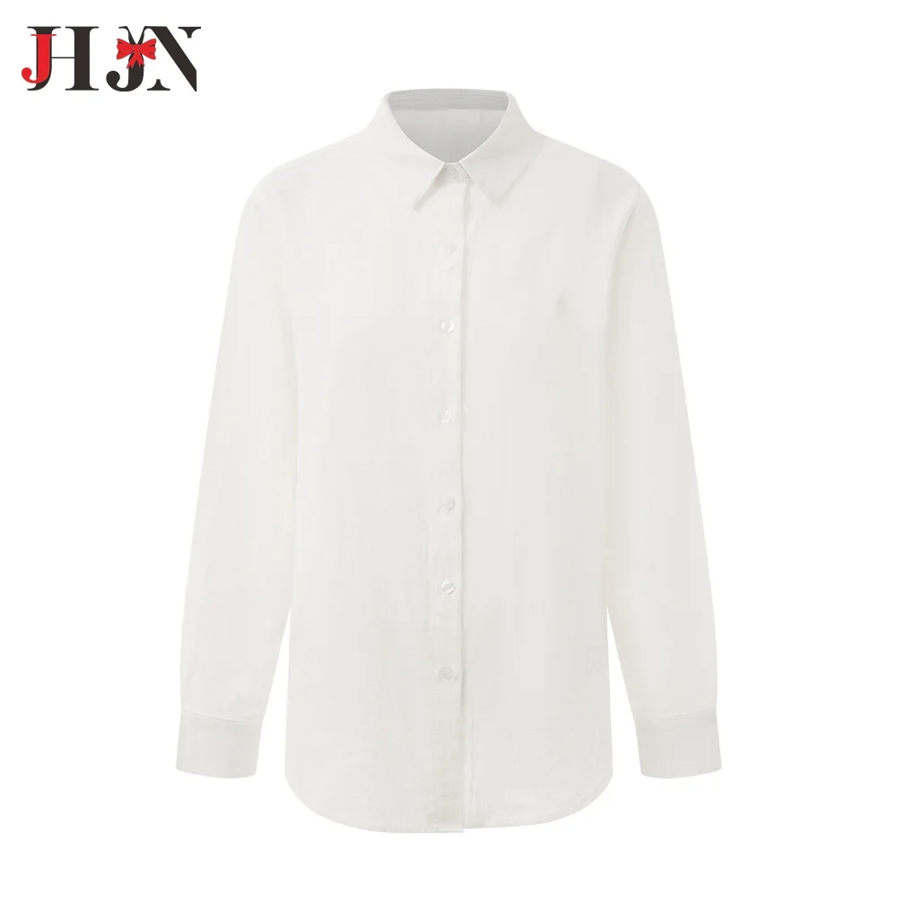 JHJN Office Lady Blouse Solid Color Shirt Long Sleeves Regulai Fit Shirts Multicolor Casual Overshirt Turn-Down Collar Tops New