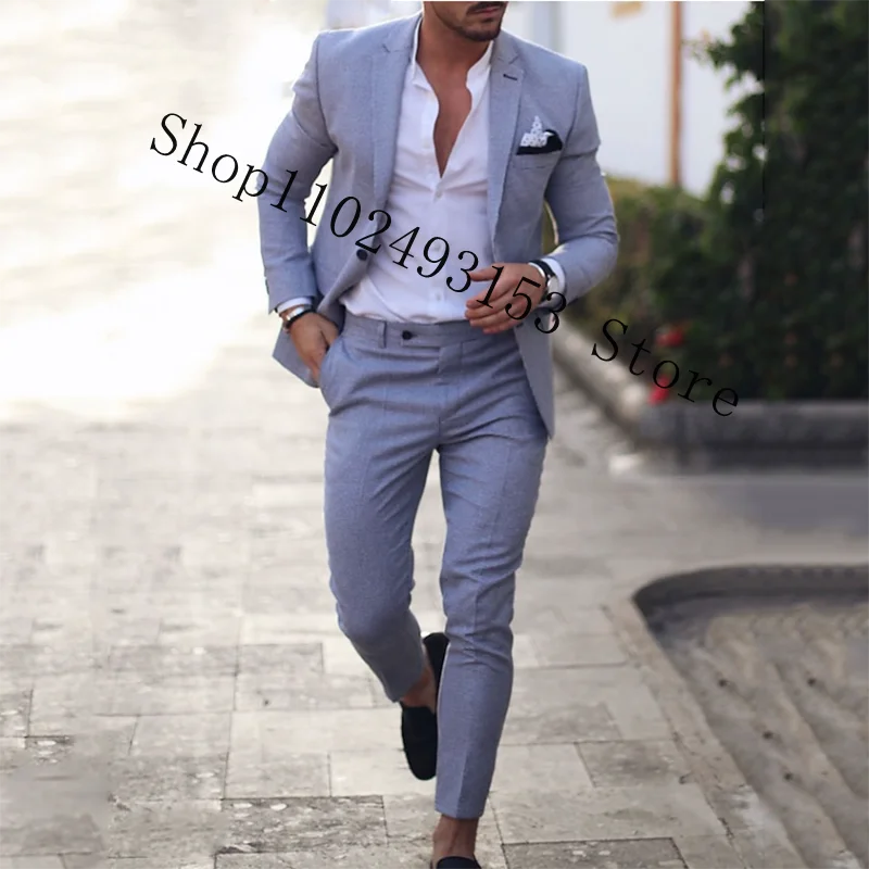 Costume en lin bleu marine pour marié, blazer slim fit, veste et pantalon décontractés, smoking de mariage GroomTIME, zones me, 2 pièces