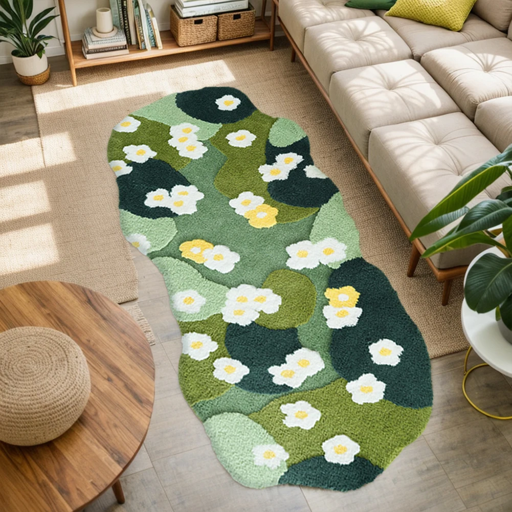 

Plush Bedroom Bedside Area Rug Fluffy Room Decorative Floor Mat Nordic 3D Lawn Moss Rugs Carpet Flocked Green Plush Bedroom Rug