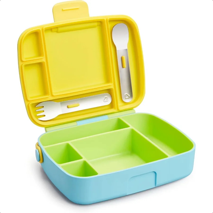 

Lunch Bento Box for and Toddlers Includes Stainl Steel Utensils BPAFree 18 Months and Up Blue Green Yellow