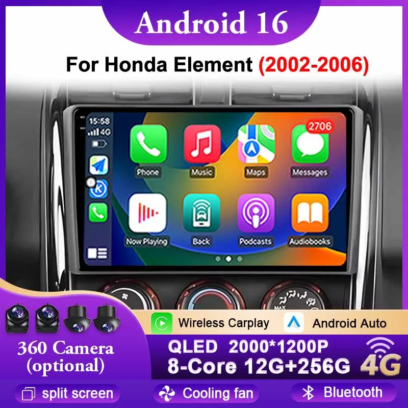 

Wireless Carplay Android 16 For Honda Element 2002 - 2006 Car Radio Multimedia Stereo GPS Navigation 360 Camera Bluetooth WiFi
