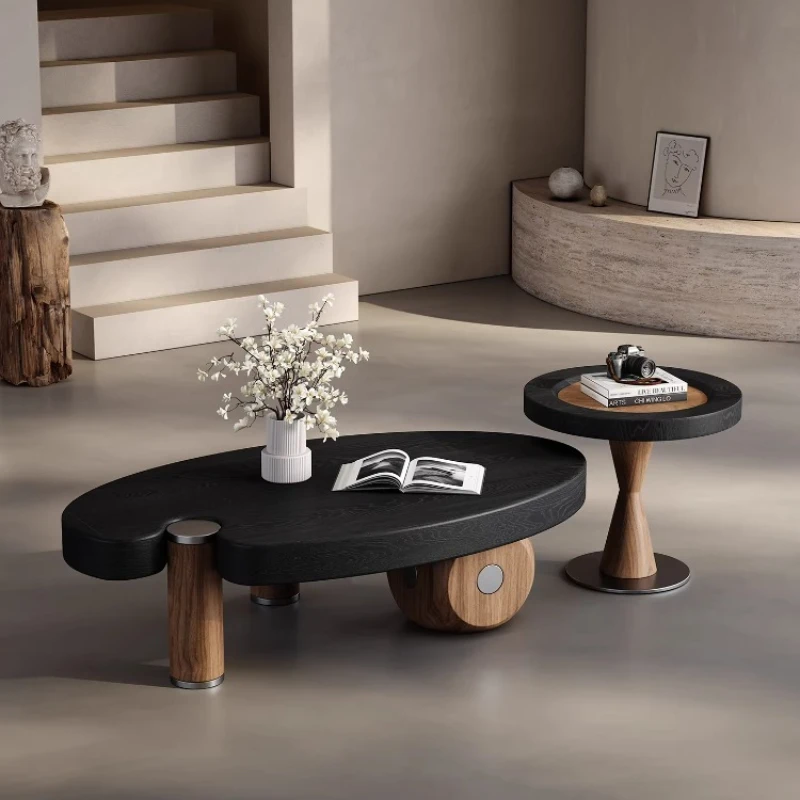 

Medieval oval coffee table creative art new solid wood retro wabi-sabi wind living room home tea table small apartment