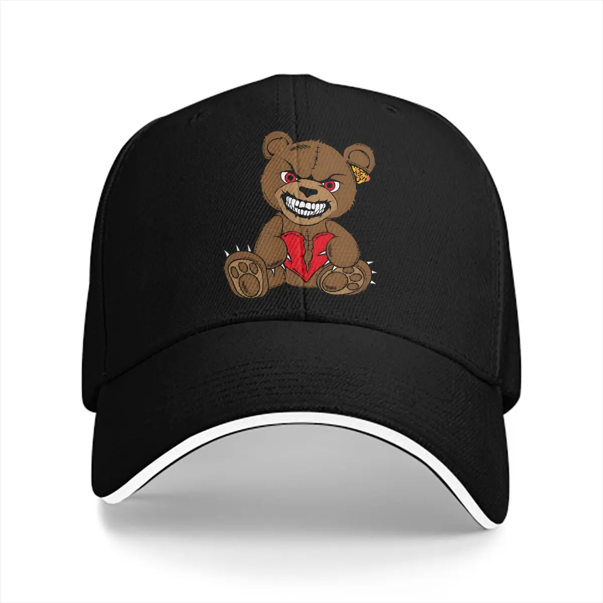 Gorra de verano con visera solar, oso de peluche marrón malvado con ojos rojos y corazón roto, Sombreros con visera de oso de peluche de Hip Hop