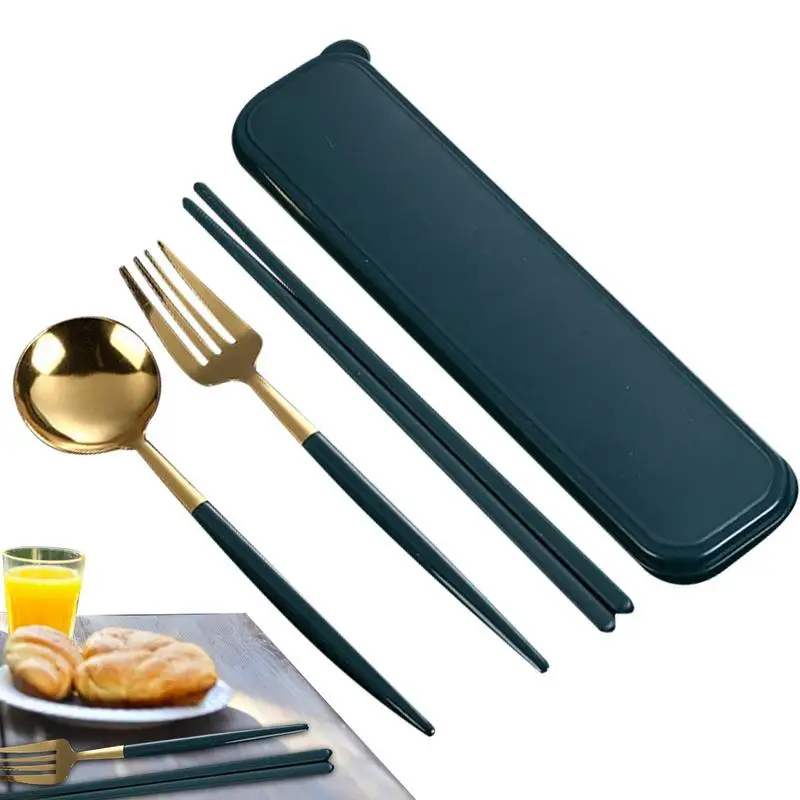 Travel Utensils With Case Polishing Camping Utensils Case With Spoon Fork Stainless Steel Flatware Set Pocket Size Travel