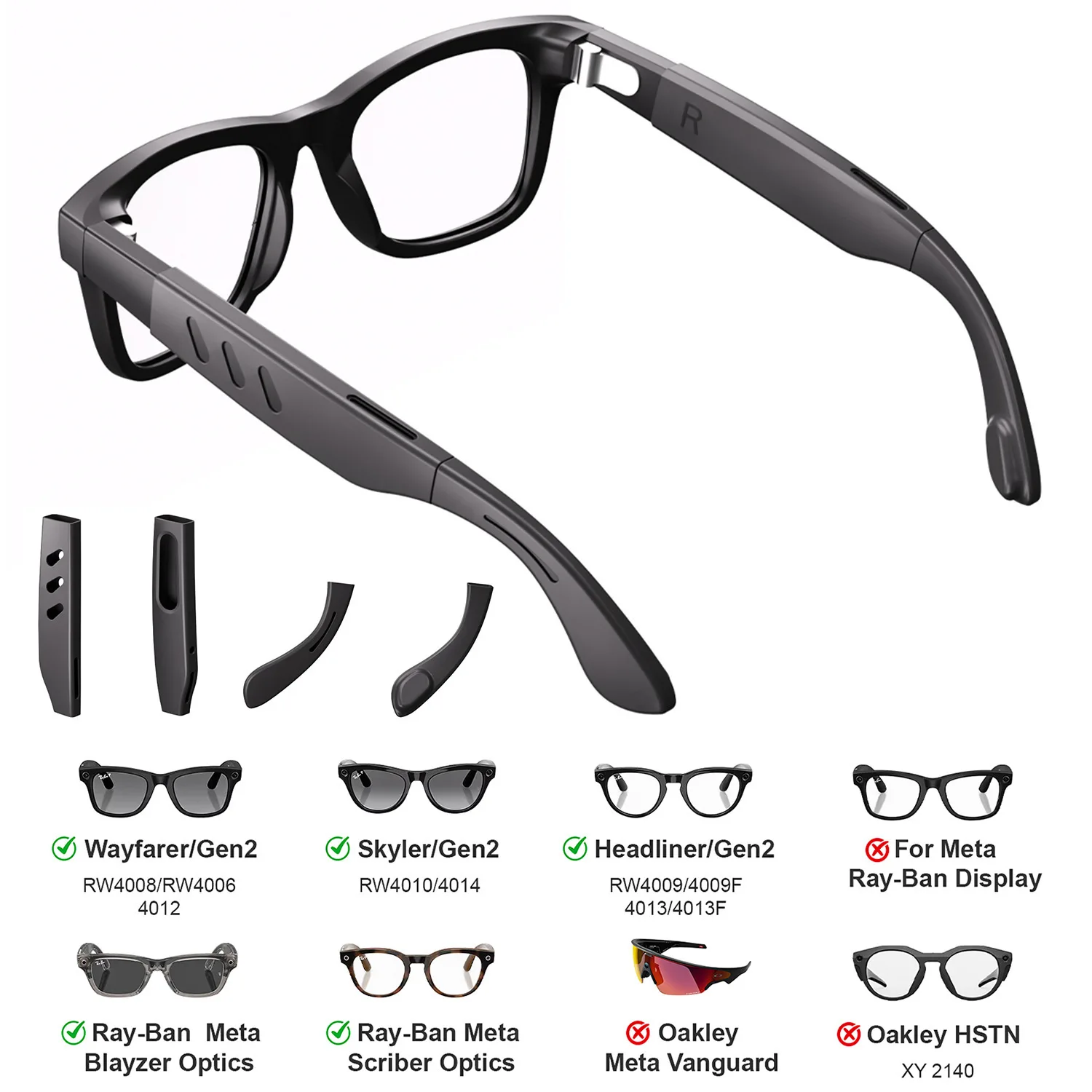 Flexible Silicone Anti‑Drop Ear Hooks Retainer Fixator for Meta 2nd Generation Smart Glasses Non‑Slip Glasses Leg Holder