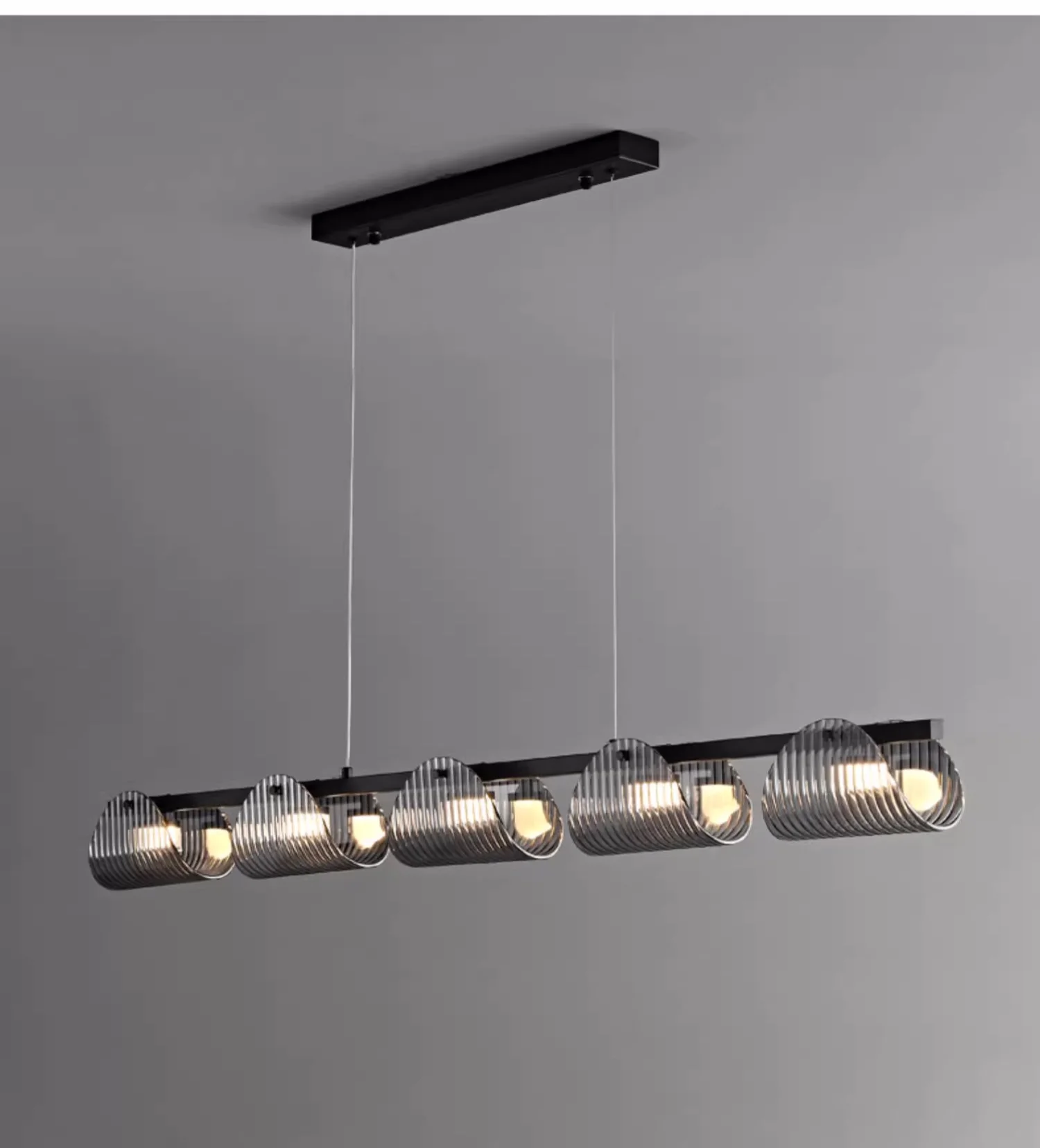 Black LED Pendant Lights Dining Room Smoky Gray Glass