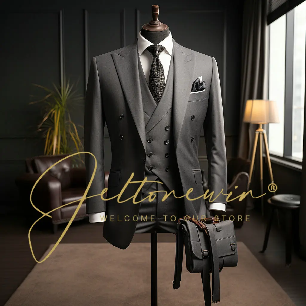 

New Costume Homme Popular Clothing Luxury Party Stage Men's Suit Groomsmen Regular Fit Tuxedo 3 Peice Set Jacket+Trousers+Vest