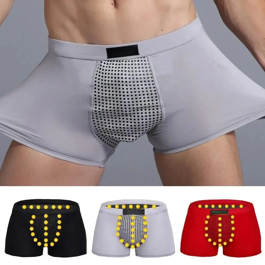 Men Boxers Sweat Absorption U Convex Magnetic Physiological Underwear Massage Solid Color Plus Size Men Underpants Inner Wear Cl