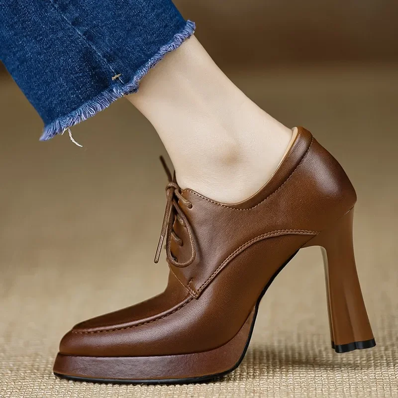 New Fashion Spring Autumn luxury Pumps Women High Heels Shoes Chunky Heels Designer Loafers Platform Black Brown 2025