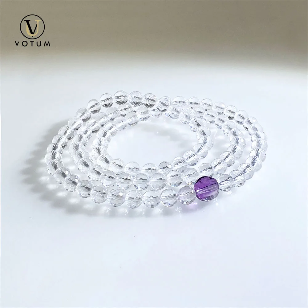 

Votum 6m Natural Faceted Clear Quartz Amethyst Bracelet for Women White Crystal Stone Luck Yoga Gift Beaded Bracelets Jewelry