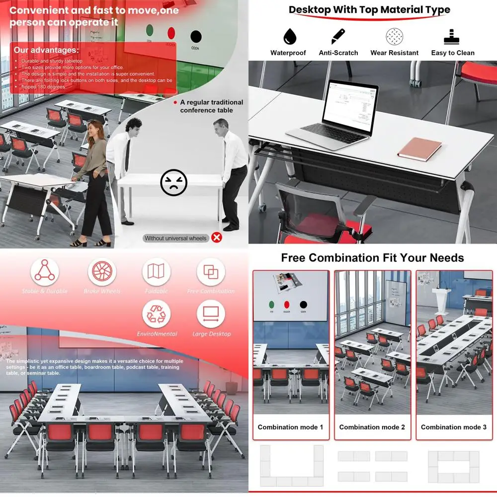 

55 толстостенных складных столов для семинаров с бесшумными колесами, комплект из 4 белых мобильных столов для учебных классов