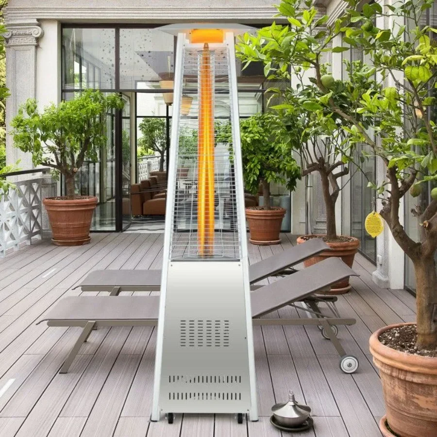 

42; 000 BTU Stainless Steel Pyramid Patio Heater With Wheels