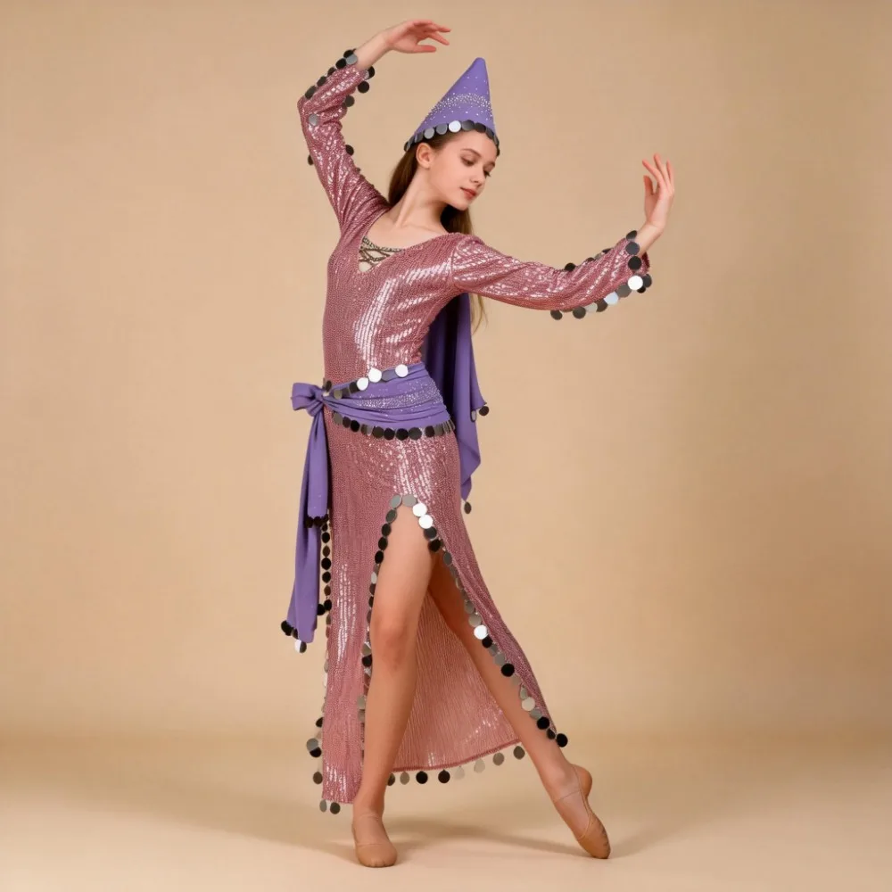 Belly Dance Performance Costume for Women, Customsized Sequins, Oriental Competition Clothing for Adults , Baladi Shaaib Robes