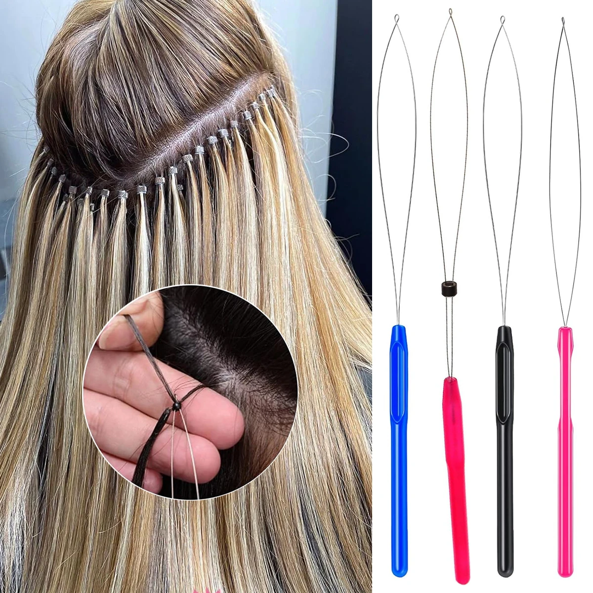 

5Pcs Random Color Plastic Handle Hair Extension Tufting Threader Beader Wig Crochet Tool Supplies Needle Wig Crochet Hook