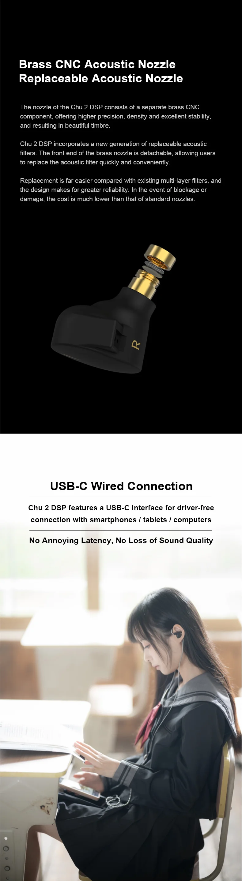 Moondrop FreeDSP Câble USB-C Avec DSP Interactif – Écouteurs IEM Haut De Gamme, Sortie Équilibrée, Faible Distorsion 0.0008%