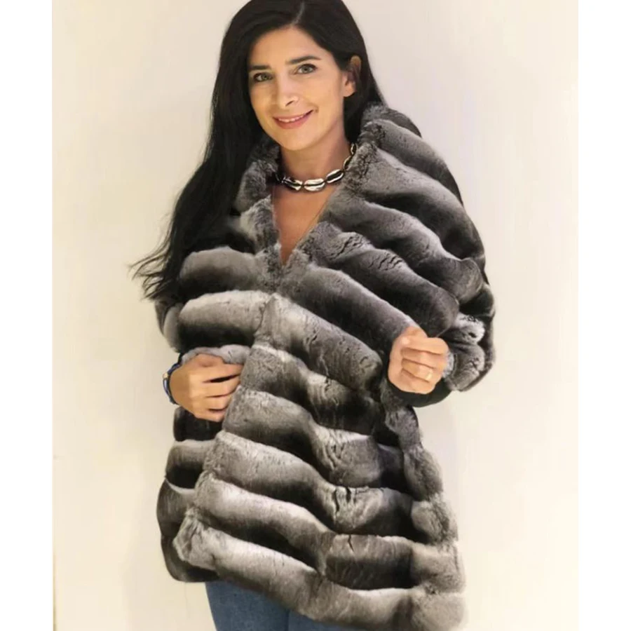 

Real Rex Rabbit Fur Shawls For Women Fashion Chinchilla Color Poncho Luxury Winter 2023 Fur Shawl Long