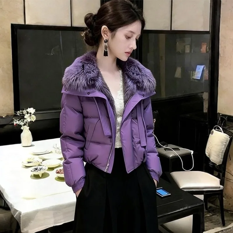Advanced Sense Super Good-looking Purple Big Fur Collar Cotton Clothes Women's 2026 New Winter Thickened Fashion Versatile Coat