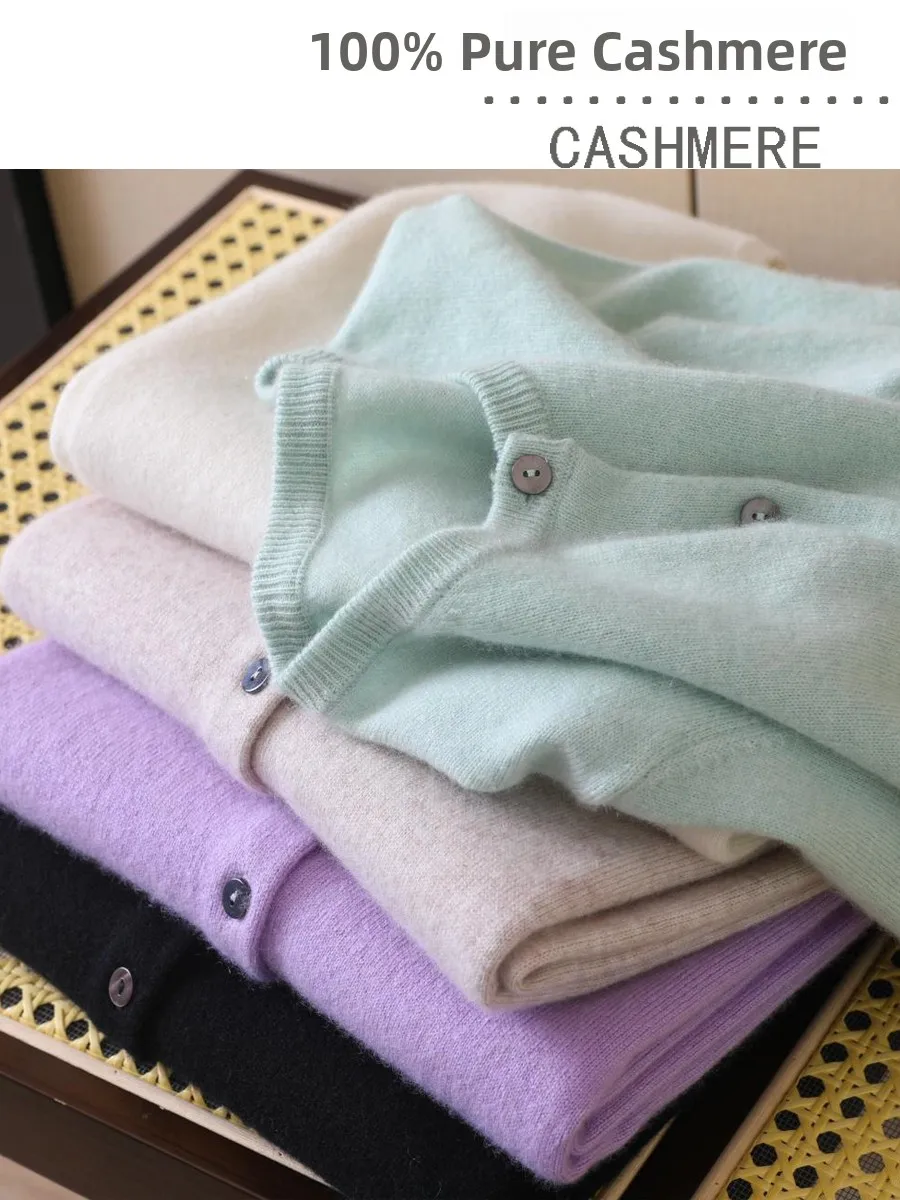 

Pure Camere Knitted round Ne Open Cardigan Women's Base Layer Simple Color Spring Autumn Outerwear Long Sve