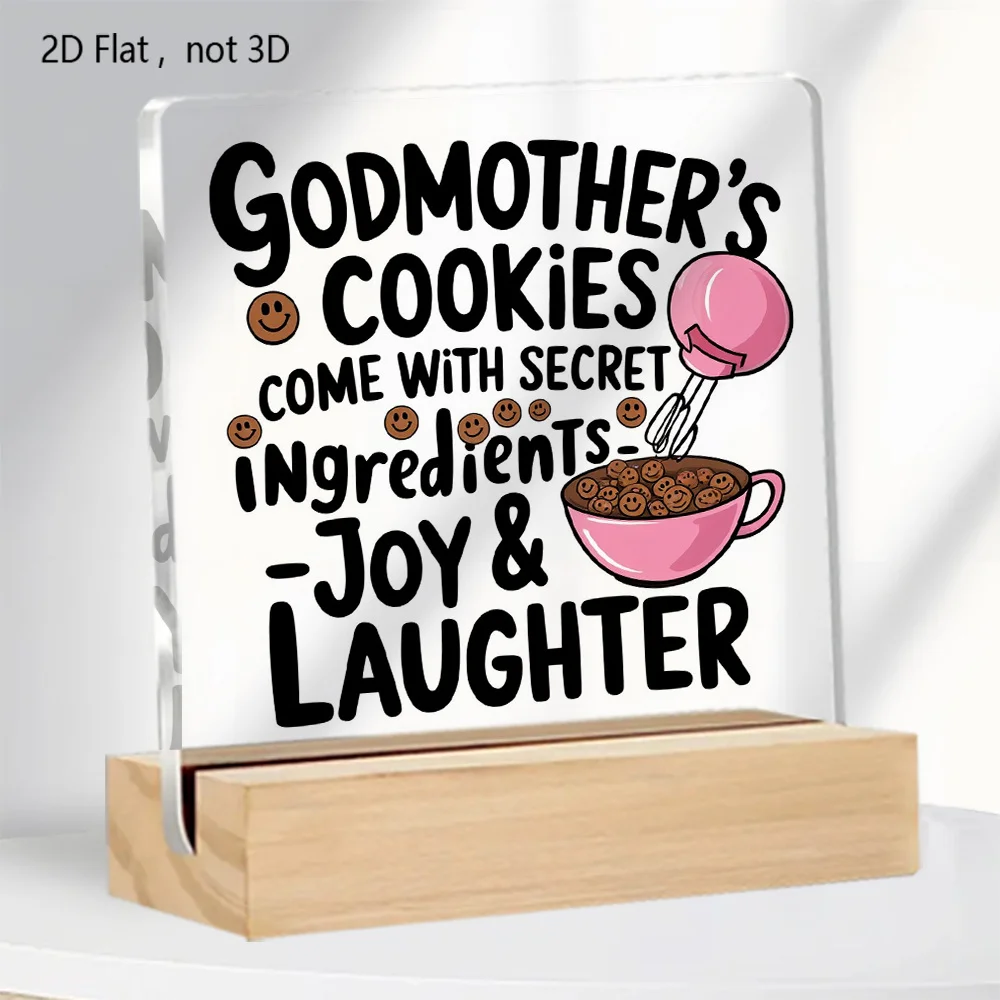 زخرفة أكريليك مسطحة ثنائية الأبعاد - تصميم خلاط وردي ووعاء، "كوكيز جودمادر بمكونات سرية - الفرح والضحك" اقتباس