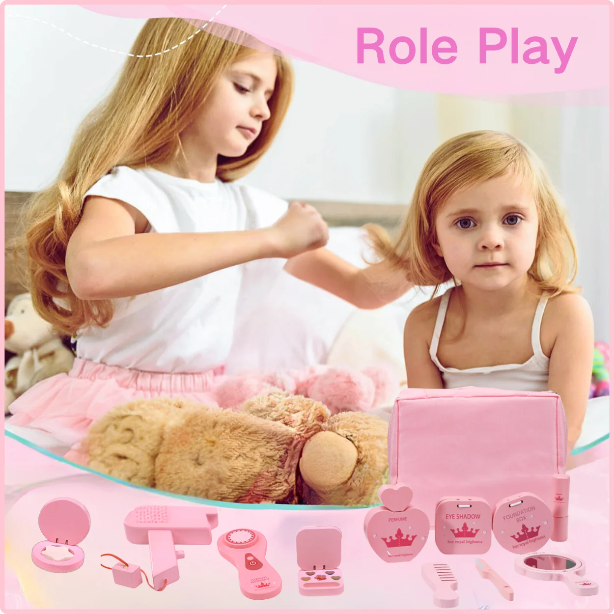 Wooden Beauty And Fashion Toys For Girls From 0 to 3 Years Old Pink Pretend Makeup Handdbag Children Toy Birthday Gift