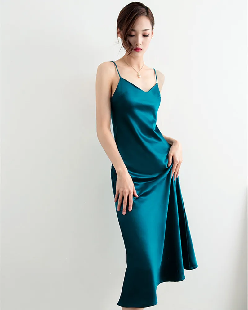 2025 Summer Elegant Women artificial silk wedding party dress spaghetti strap Satin Maxi Long Dresses  Robe Ropa Mujer Vestidos