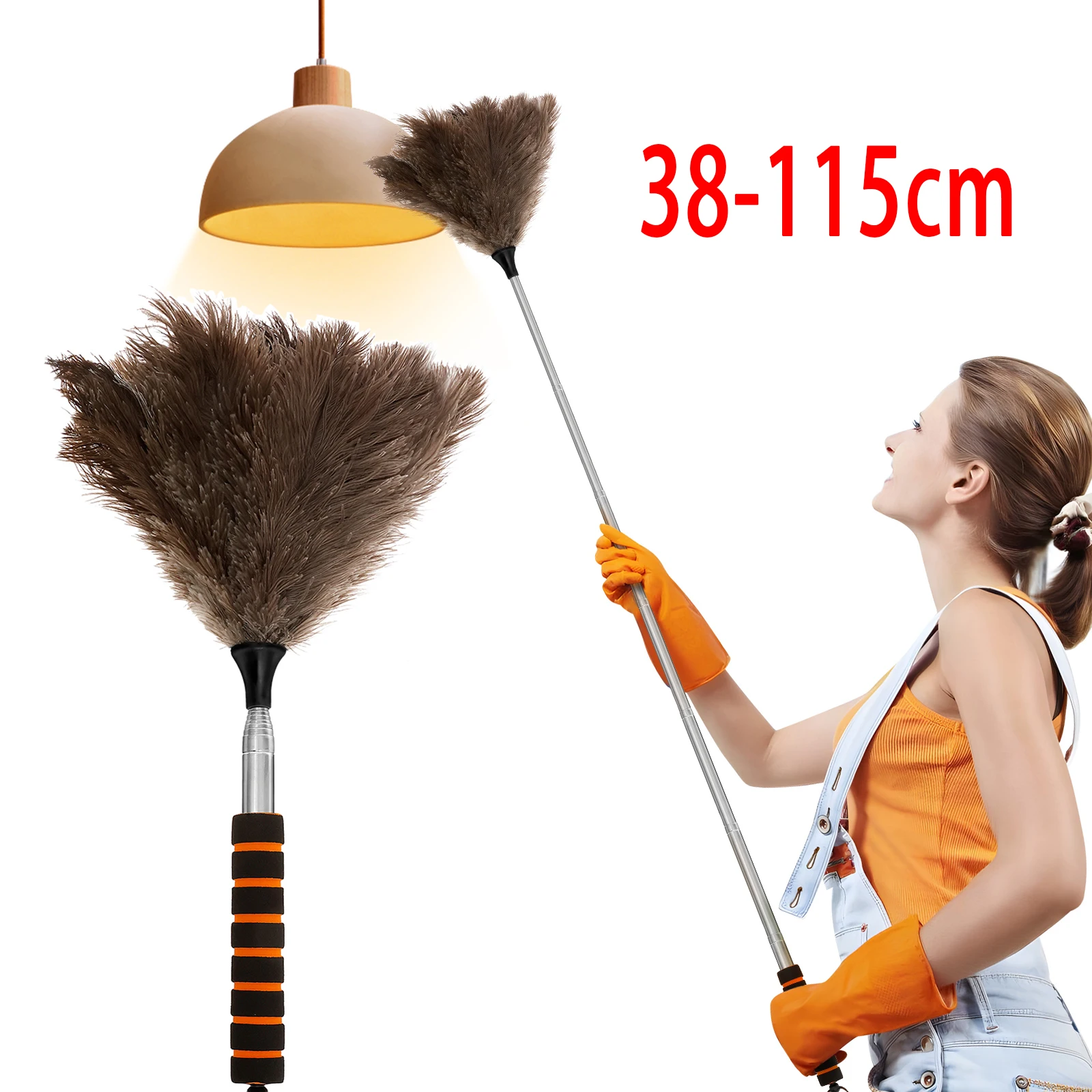 

Extendable Ostrich Feather Duster With Stainless Steel Long Handle Brush Household Ceiling Fan Furniture Dust Cleaning Tool