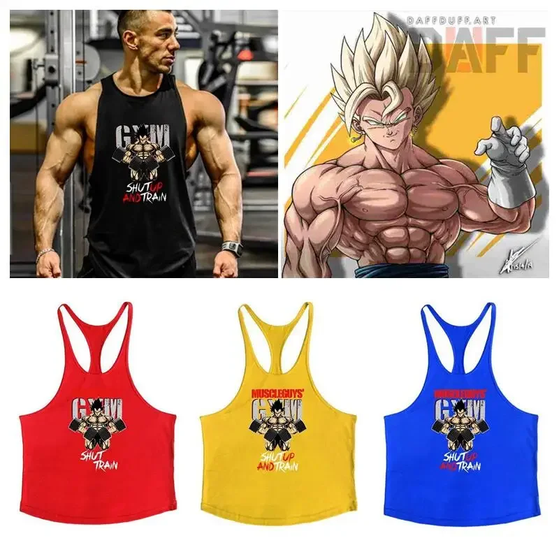 Dragon Ball Goku Saiyan Bodybuilding Stringer Tank Top Man Cotton Gym Sleeveless Shirt Men Fitness Vest Singlet Sports Tanktop