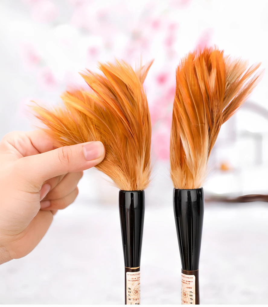 Premium Yellow Chicken Feather Chinese Brush Handmade for Ink Wash Splashed Ink & Cursive Script Calligraphy Long-Tip Design