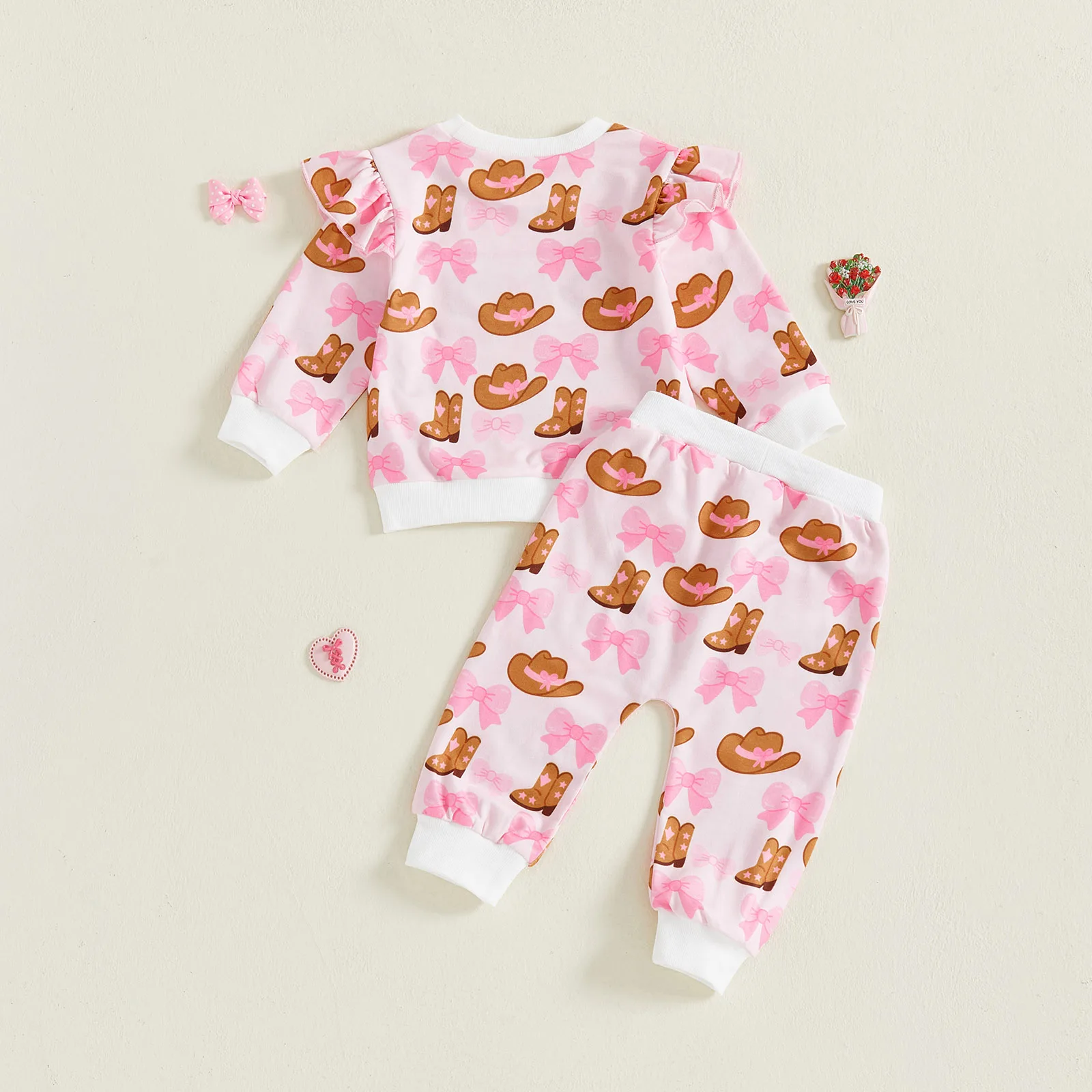 FOCUSNORM 0-3Y جميل طفل الفتيات الخريف الملابس الغربية مجموعات التمهيد البقرة قبعة طباعة طويلة الأكمام البلوز البلوز مرونة الخصر بانت